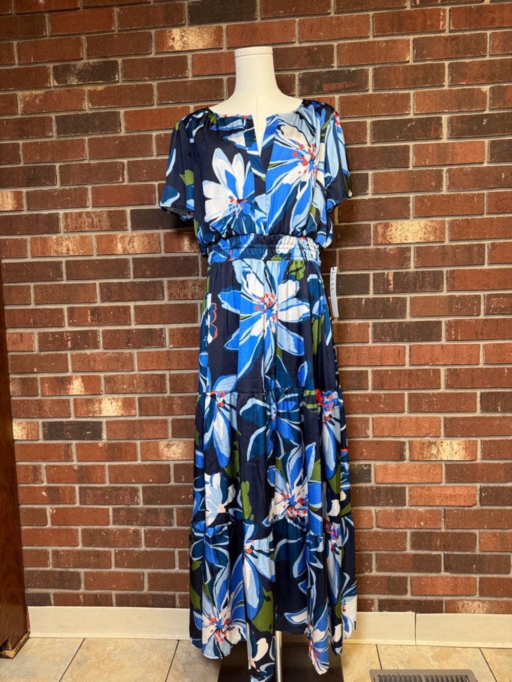 Nicole Miller New York Blue Floral Maxi Dress Size XL - Picture 2 of 11